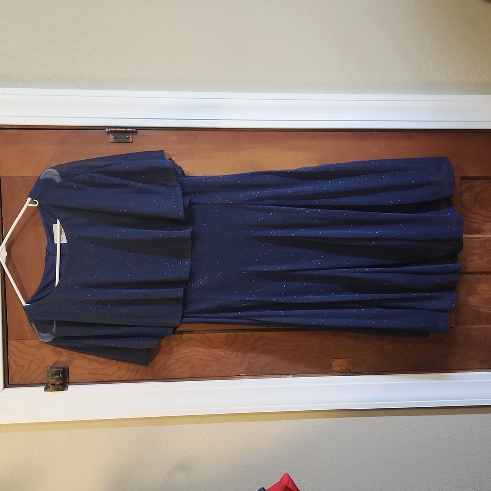 J. Taylor Blue Short Sleeve Cape Fit Dress